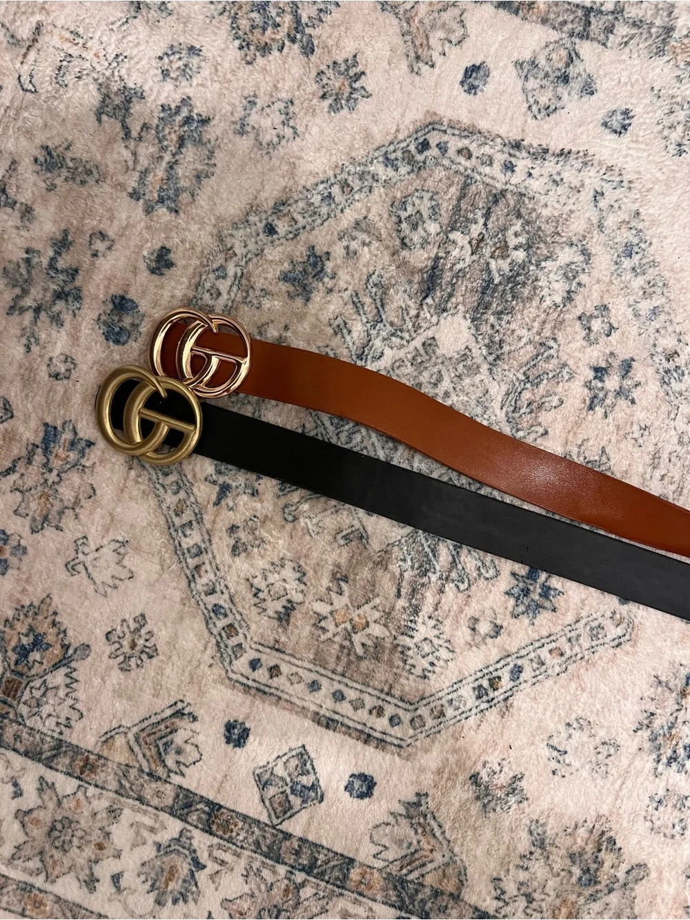 Designer-Inspired Double G Leather Belt - Black & Tan